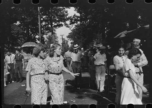 Untitled photo, possibly related to: Spectators at sideshow, county fair, central Ohio