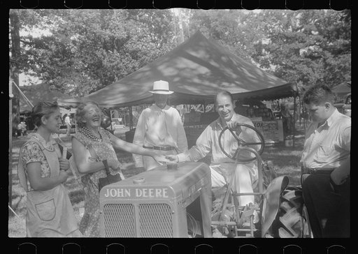 Untitled photo, possibly related to: Farmers talking at county fair, central Ohio