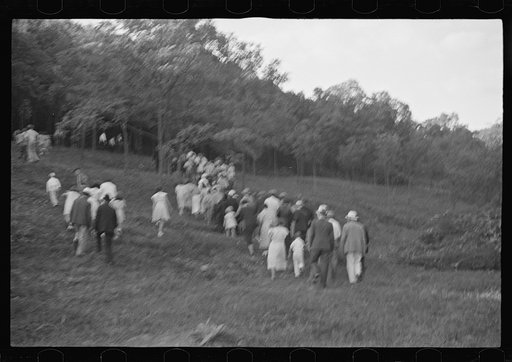 Untitled photo, possibly related to: Funeral procession of first death on project. Boy five years old. Red House Farms, West Virginia