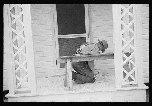 Untitled photo, possibly related to: Carpenter at work, Eatonton, Georgia. Briar Patch Project