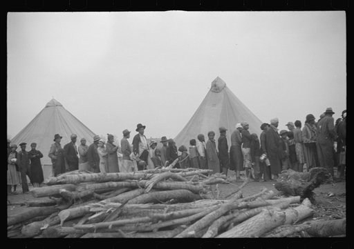 Untitled photo, possibly related to: Negroes in the lineup for food at meal time in the camp for flood refugees, Forrest City, Arkansas