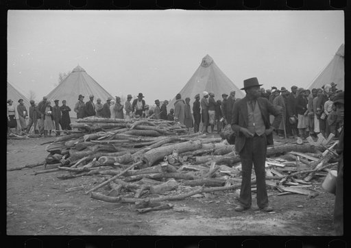 Untitled photo, possibly related to: Negroes in the lineup for food at meal time in the camp for flood refugees, Forrest City, Arkansas