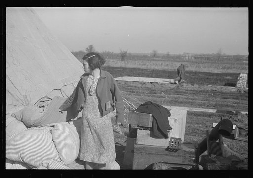 Untitled photo, possibly related to: A girl in the camp for white flood refugees, Forrest City, Arkansas