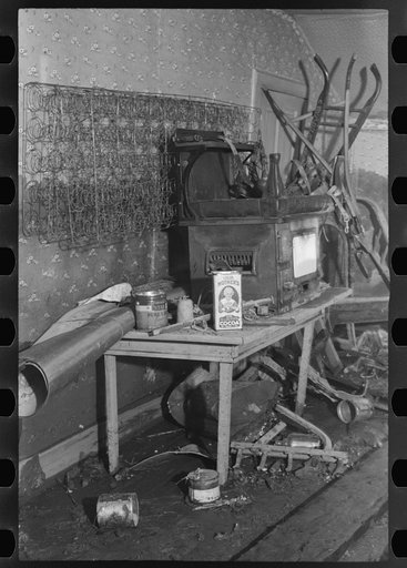 Interior of a farmhouse near Ridgeley, Tennessee, after the 1937 flood waters had subsided