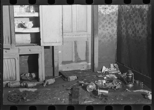 Untitled photo, possibly related to: Interior of a farmhouse near Ridgeley, Tennessee, after the 1937 flood waters had subsided