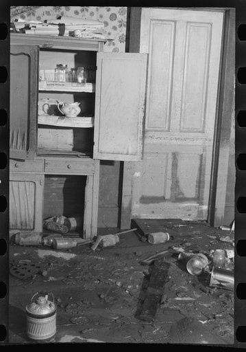 Interior of a farmhouse near Ridgeley, Tennessee, after the 1937 flood waters had subsided