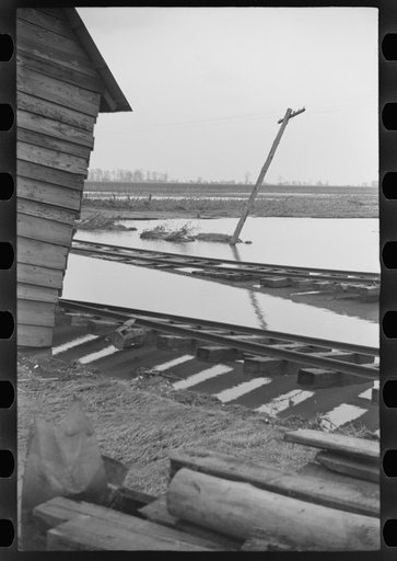 Untitled photo, possibly related to: Farmyard covered with flood waters near Ridgeley, Tennessee