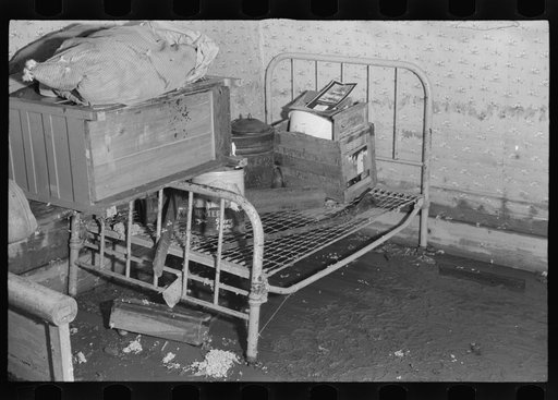 Interior of a farmhouse near Ridgeley, Tennessee, after the 1937 flood waters had subsided