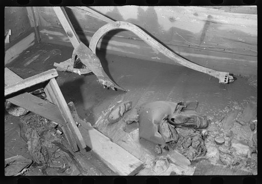 Untitled photo, possibly related to: Interior of a farmhouse near Ridgeley, Tennessee, after the 1937 flood waters had subsided