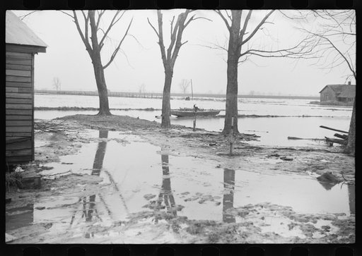 Untitled photo, possibly related to: Farmyard covered with flood waters near Ridgeley, Tennessee