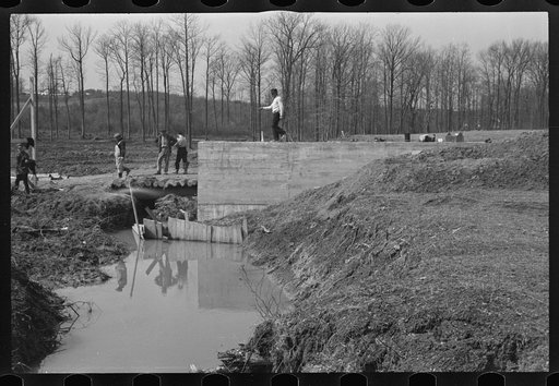 Untitled photo, possibly related to: Work progresses on sewage line near new sewage disposal plant, Berwyn, Maryland