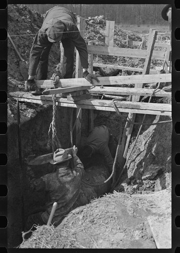 Untitled photo, possibly related to: Work progresses on sewage line near new sewage disposal plant, Berwyn, Maryland