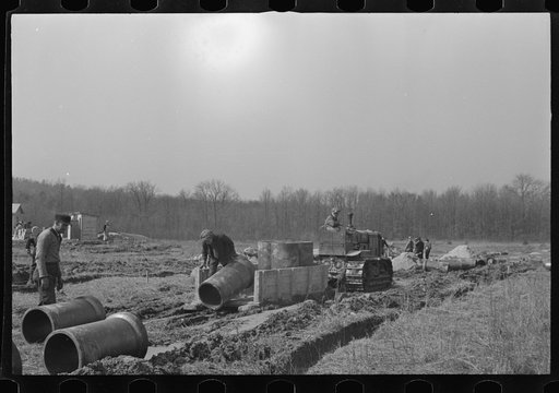 Work progresses on sewage line near sewage disposal plant, Berwyn, Maryland