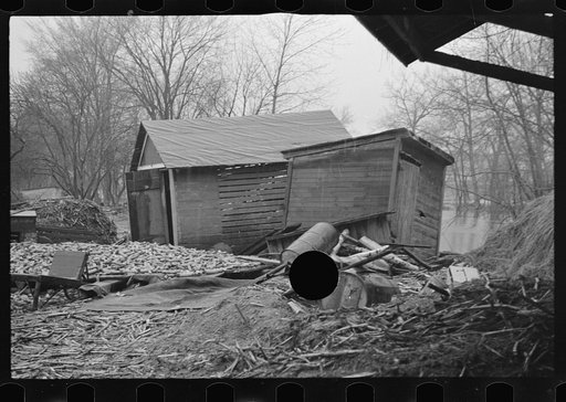 Untitled photo, possibly related to: Collapsed barn belonging to resettlement client, near Northampton, Massachusetts