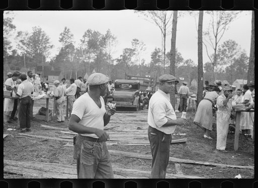Untitled photo, possibly related to: Negro workmen having lunch, Newport News Homesteads, Virginia
