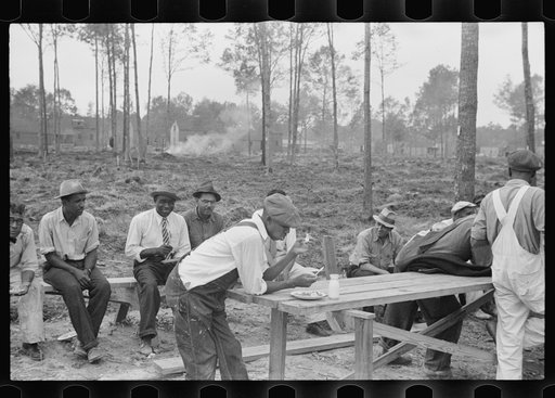 Untitled photo, possibly related to: Negro workmen having lunch, Newport News Homesteads, Virginia