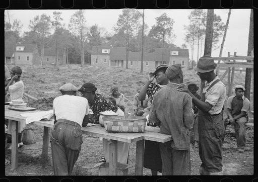 Untitled photo, possibly related to: Negro workmen having lunch, Newport News Homesteads, Virginia