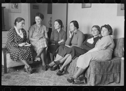 Untitled photo, possibly related to: Board of directors of Jersey Homesteads consumers club, left to right, Mrs. Katzenellenbogen, Mr. Abraham Garber, Mrs. Boris Drasin, Mrs. Nathan Green, Mrs. Abe Lipsky, Mrs. Rudolph Olsen. Hightstown, New Jersey