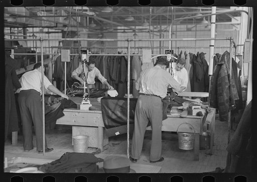 Untitled photo, possibly related to: Pressers of work on women's coats in the cooperative garment factory at Jersey Homesteads, Hightstown, New Jersey