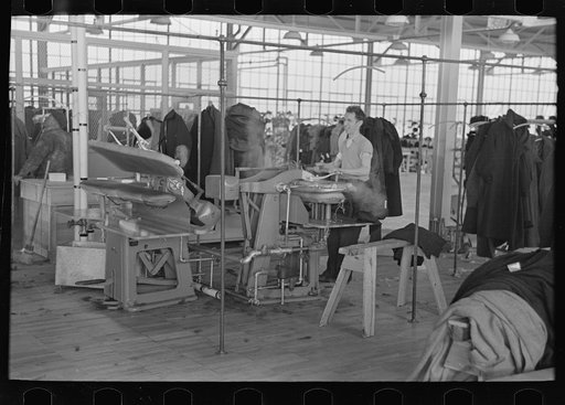 Untitled photo, possibly related to: Pressers of work on women's coats in the cooperative garment factory at Jersey Homesteads, Hightstown, New Jersey