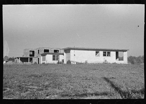 Untitled photo, possibly related to: New type of two-story dwelling under construction, Jersey Homesteads, Hightstown, New Jersey