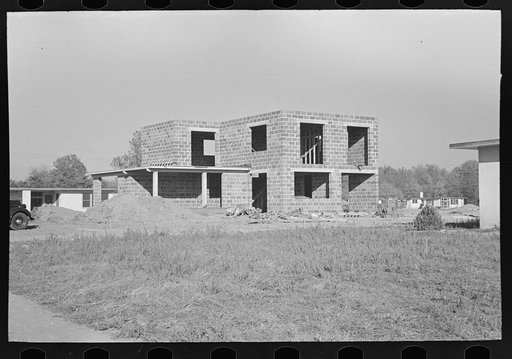 Untitled photo, possibly related to: New type of two-story dwelling under construction, Jersey Homesteads, Hightstown, New Jersey
