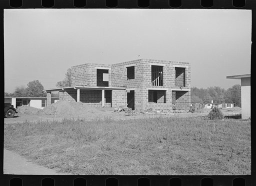 New type of two-story dwelling under construction, Jersey Homesteads, Hightstown, New Jersey