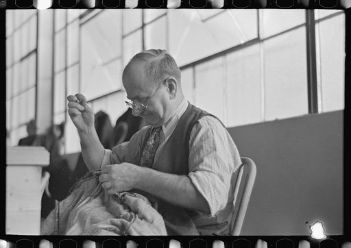 Sam Imber, tailor in cooperative garment factory, Jersey Homesteads, Hightstown, New Jersey