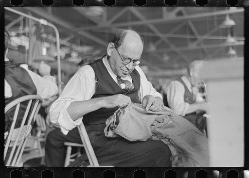 Barry Leving, a tailor in the cooperative garment factory at the Jersey Homesteads, a United States Resettlement Administration subsistence homestead project. Hightstown, New Jersey