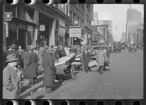 Untitled photo, possibly related to: Street scene at 38th Street and 7th Avenue, New York City