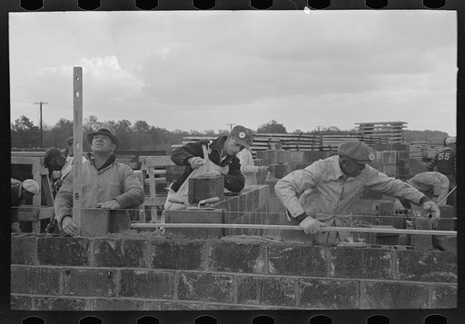 Closeup of construction of houses, Jersey Homesteads, Hightstown New Jersey