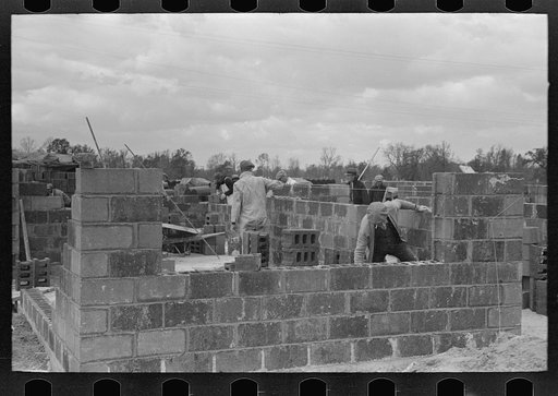 Untitled photo, possibly related to: Closeup of construction of houses, Jersey Homesteads, Hightstown New Jersey