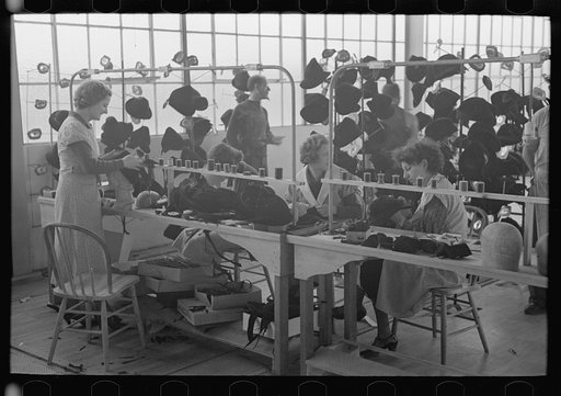 Untitled photo, possibly related to: Homesteaders' daughters are employed in the millinery department of the cooperative garment factory at Jersey Homesteads, Hightstown, New Jersey