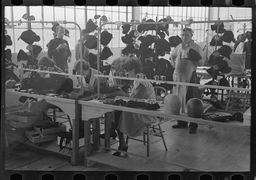 Homesteaders' daughters are employed in the millinery department of the cooperative garment factory at Jersey Homesteads, Hightstown, New Jersey