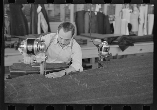 Philip Goldstein, assistant cutter in the cooperative garment factory, Jersey Homesteads, Hightstown, New Jersey