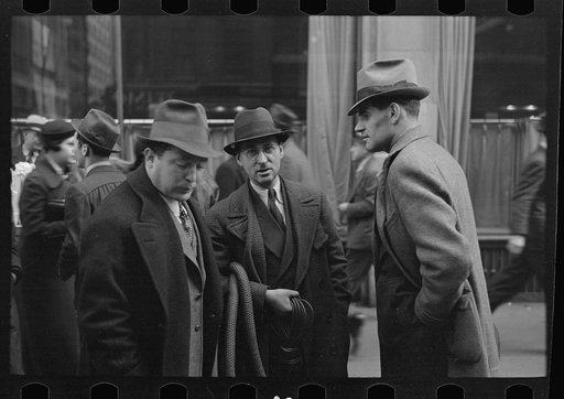 Untitled photo, possibly related to: Two men in conversation, 7th Avenue near 38th Street, New York City