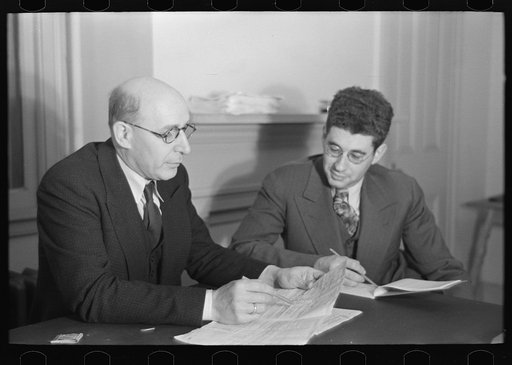 Samuel J. Finkler and his assistant, Harry Glanz. They are in charge of family selection at Jersey Homesteads, New Jersey
