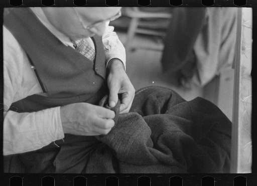 Untitled photo, possibly related to: Tailor cutting cloth, Jersey Homesteads factory, Hightstown, New Jersey