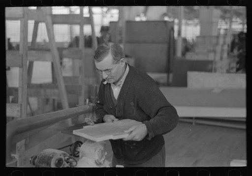 Man working at factory, Jersey Homesteads, Hightstown, New Jersey