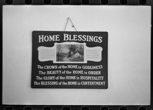 Untitled photo, possibly related to: Sign in J.E. Herbrandson's farmhouse near Estherville, Iowa
