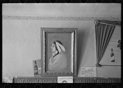 Untitled photo, possibly related to: Decoration in poolroom in Dickens, Iowa