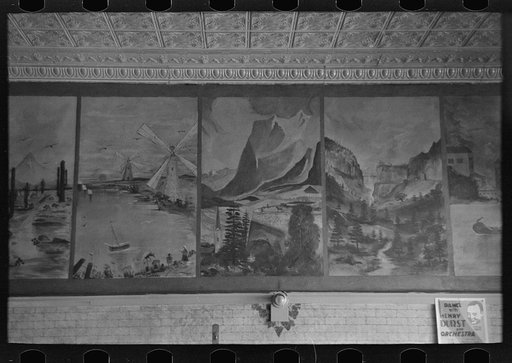 Untitled photo, possibly related to: Wall painting and decoration by local artist in a cafe in Onawa, Iowa