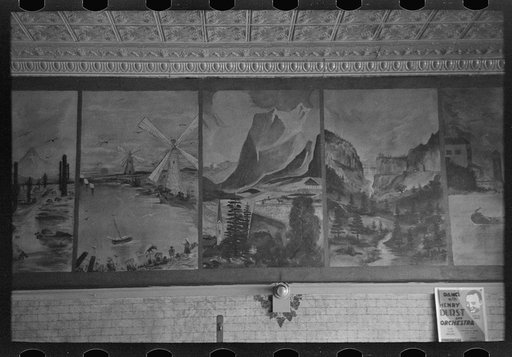 Wall painting and decoration by local artist in a cafe in Onawa, Iowa