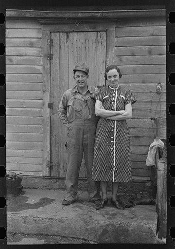 Untitled photo, possibly related to: Mr. and Mrs. Roy Merriott on rented farm of 160 acres near Estherville, Iowa. Until recently owned by loan company; it has been sold to a private party. It is the third farm Merriott has lost in the past ten years