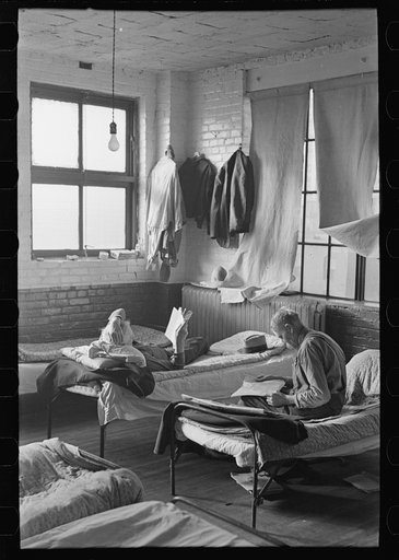 Untitled photo, possibly related to: Corner of dormitory, homeless men's bureau, Sioux City, Iowa