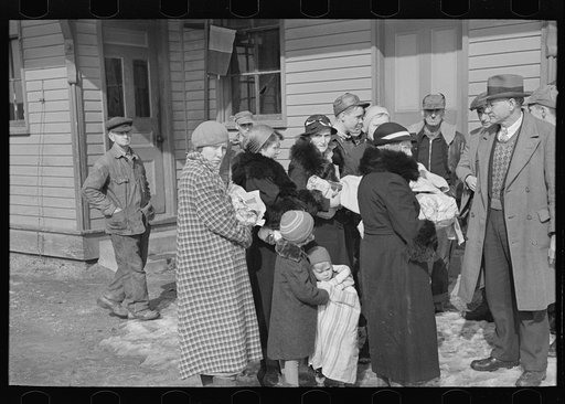 A group of flood refugees on the streets of McLeansboro, Illinois