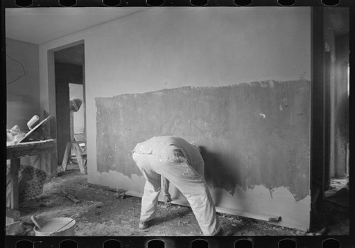 Untitled photo, possibly related to: Man plastering wall in Greenhills, Ohio house