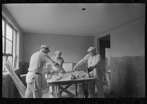 Untitled photo, possibly related to: Man plastering wall in Greenhills, Ohio house