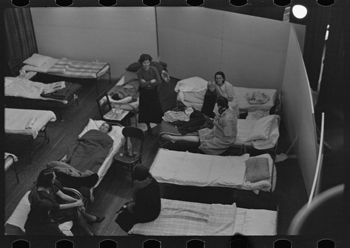 Untitled photo, possibly related to: Visiting day in an improvised hospital for flood refugees at Sikeston, Missouri
