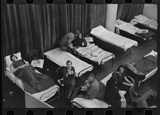 Visiting day in an improvised hospital for flood refugees at Sikeston, Missouri